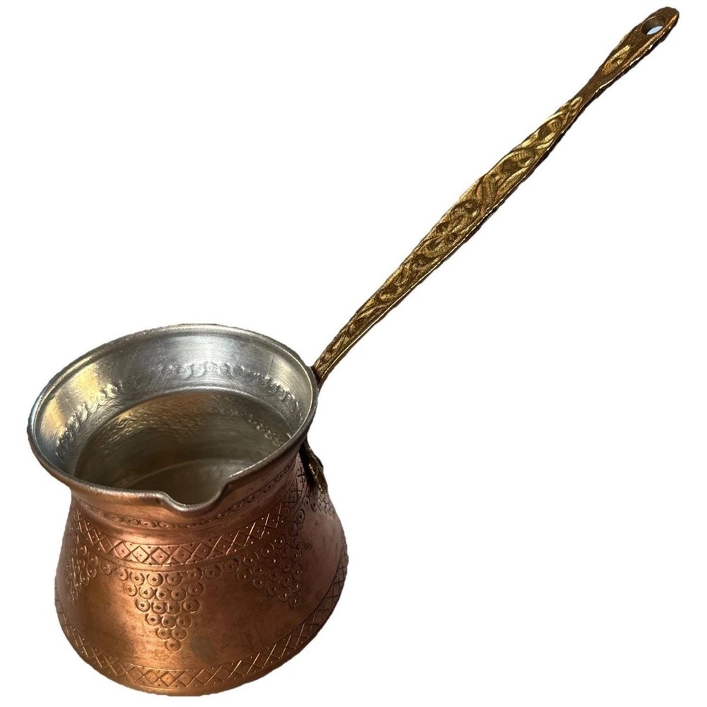 Vintage Crystalia Copper Coffee Cezve Pot Brass Handle